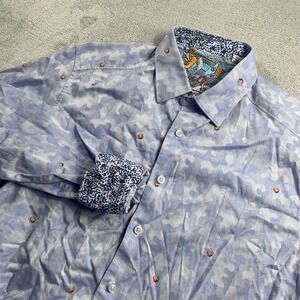 Robert Graham Abstract Long Sleeve Flip Cuff Button Down Shirt Size Medium Blue